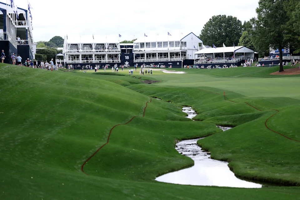 CHARLOTTE, NORTH CAROLINA - MAY 14: A general view of the 18th hole prior to the PGA Championship at Quail Hollow Country Club on May 14, 2025 in Charlotte, North Carolina. (Photo by Warren Little/Getty Images)