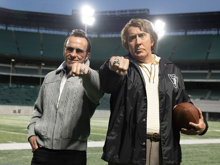 Nicolas Cage as John Madden, Christian Bale as Al Davis in Madden movie by Amazon Studio 1