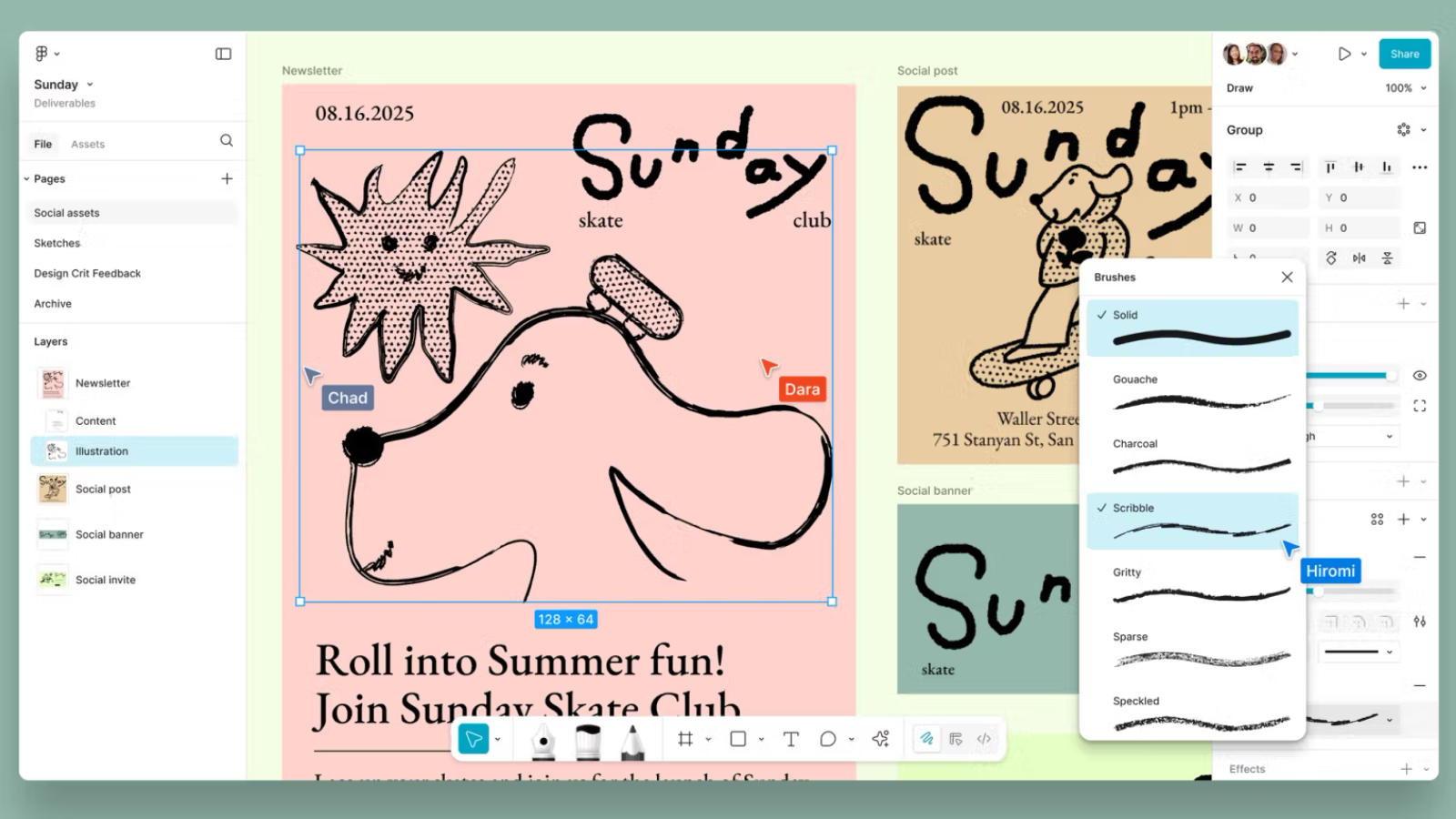 Figma Draw's tools illustrating a hand-drawn style dog